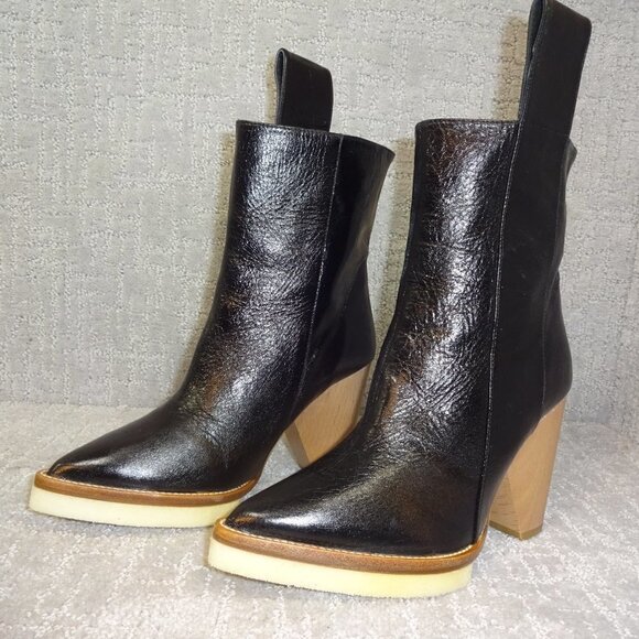PALOMA Barcelo Women's Size 36 Black Leather Mid-Calf Pointed-Toe Heeled Boots